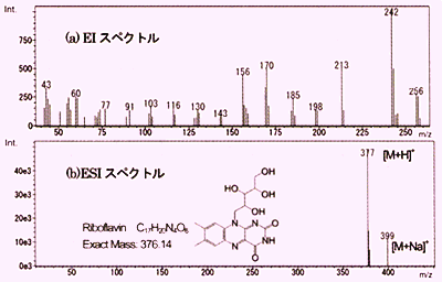 ビタミンB2（リボフラビン）のマススペクトル