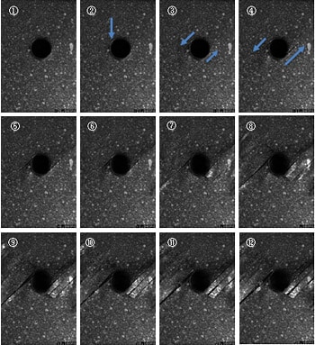 Fig.3 カメラ(1)の撮影画像 (画像間の時間間隔は5 μs)
