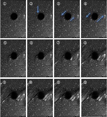 Fig.3　カメラ(1)の撮影画像 (画像間の時間間隔は5 μs)