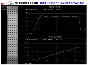 図2 引張試験の動画とひずみ,応力の時刻歴