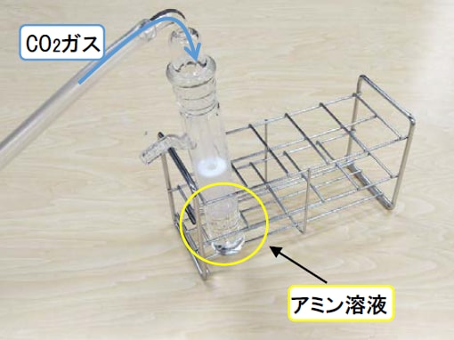 アミン溶液へのCO2吸収実験の様子