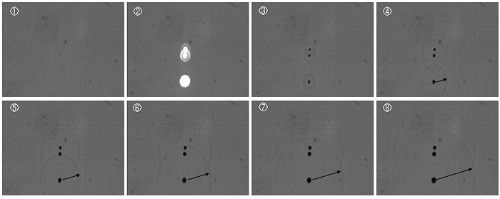 Fig.2　衝撃波の様子　 (画像間の時間間隔は500 ns)