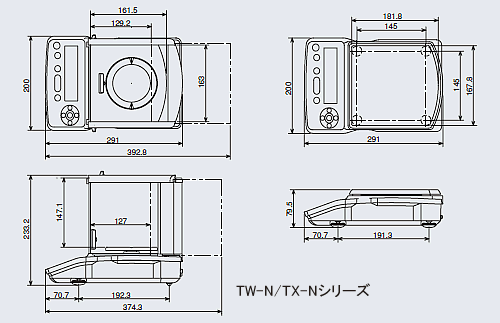 TW-N/TX-Nシリーズ寸法図