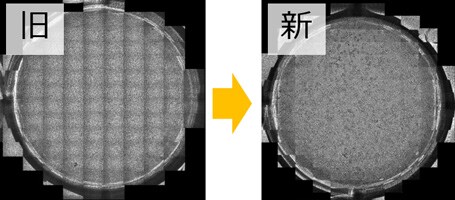 IHM強度像で生じていた画像の明るさのムラを自動的に補正し，高画質化しました。