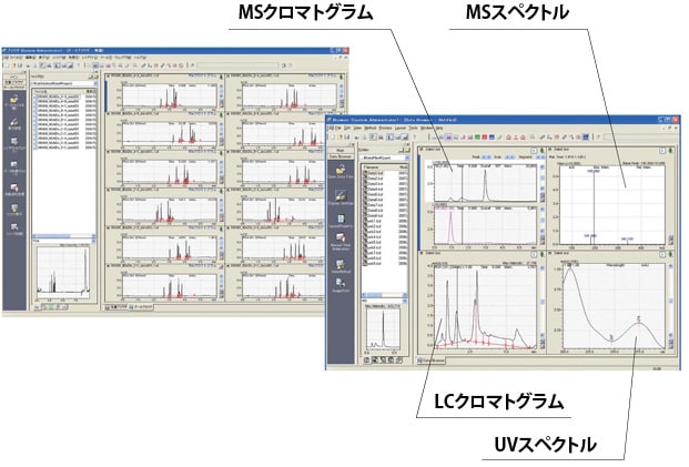データブラウザを用いて複数の分析データ，異なる検出器データを一画面表示