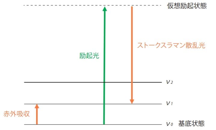 赤外吸収とラマン散乱のエネルギー遷移