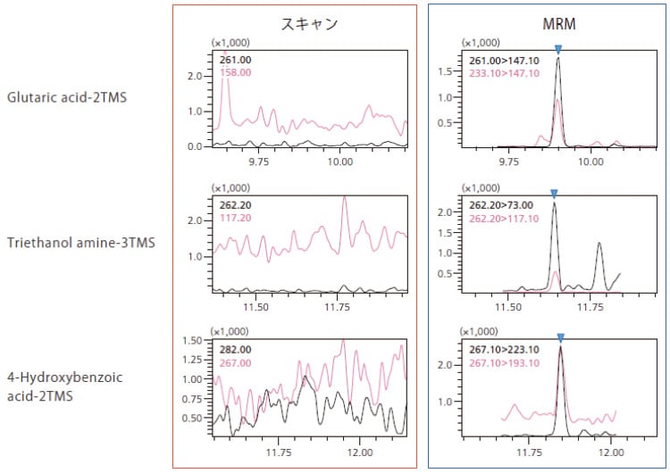 MRM測定により代謝成分を高感度に自動検出