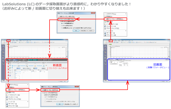 LabSolutions (LC)のデータ採取画面がより直感的に,わかりやすくなりました! LabSolutions (LC)のデータ採取画面がより直感的に,わかりやすくなりました!
