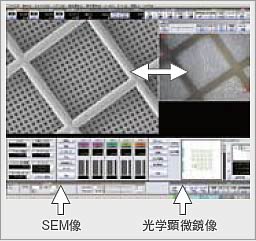 SEM像と光学顕微鏡像を1モニタで観察