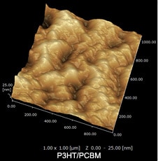 P3HT/PCBMブレンド薄膜の表面形状と電流像の観察例