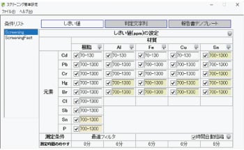 RoHSスクリーニング分析キットの簡単設定画面