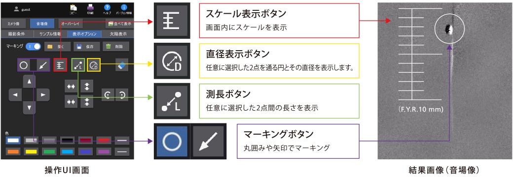 欠陥の場所や大きさを認識しやすい寸法表示/マーキング機能