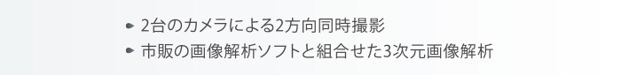 2台のカメラによる2方向同時撮影，市販の画像解析ソフトと組合せた3次元画像解析