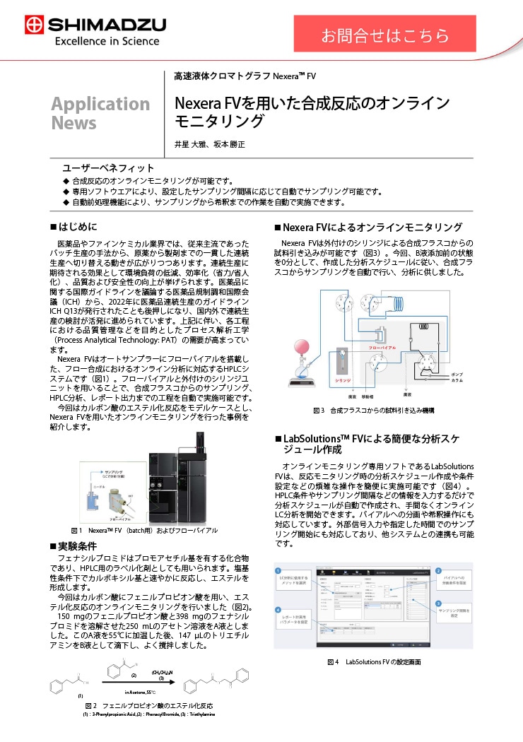 Nexera FVを用いた合成反応のオンライン モニタリング