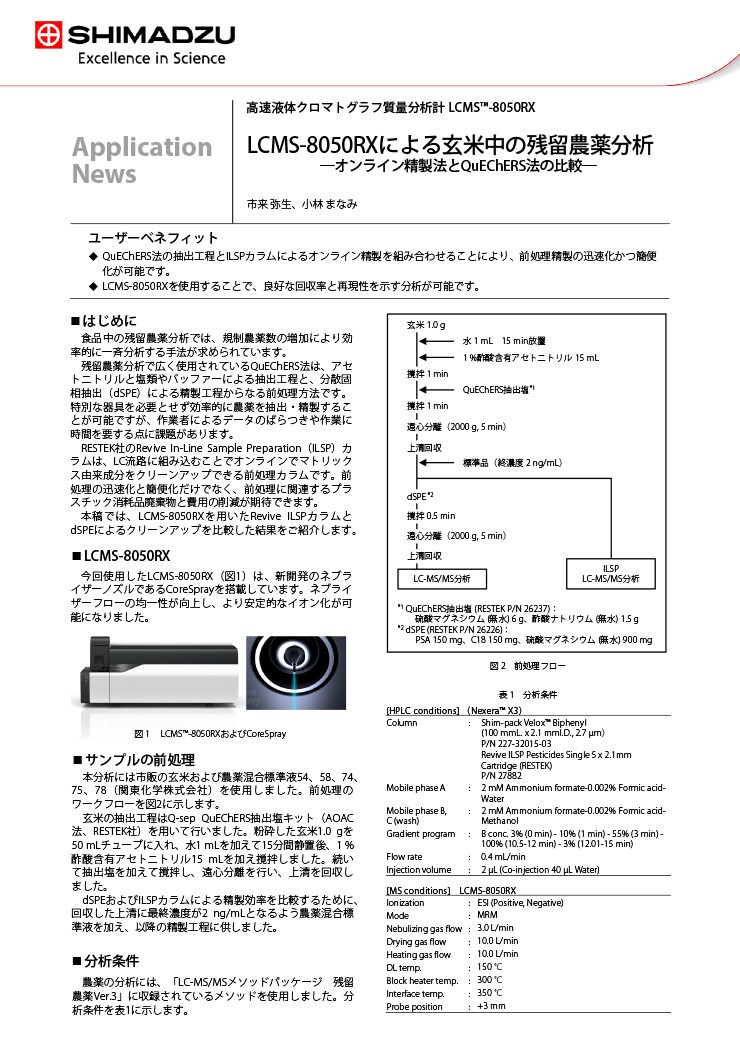  LCMS-8050RXによる玄米中の残留農薬分析