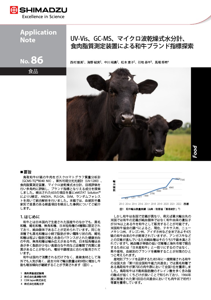 UV-Vis、GC-MS、マイクロ波乾燥式水分計、食肉脂質測定装置による和牛ブランド指標探索
