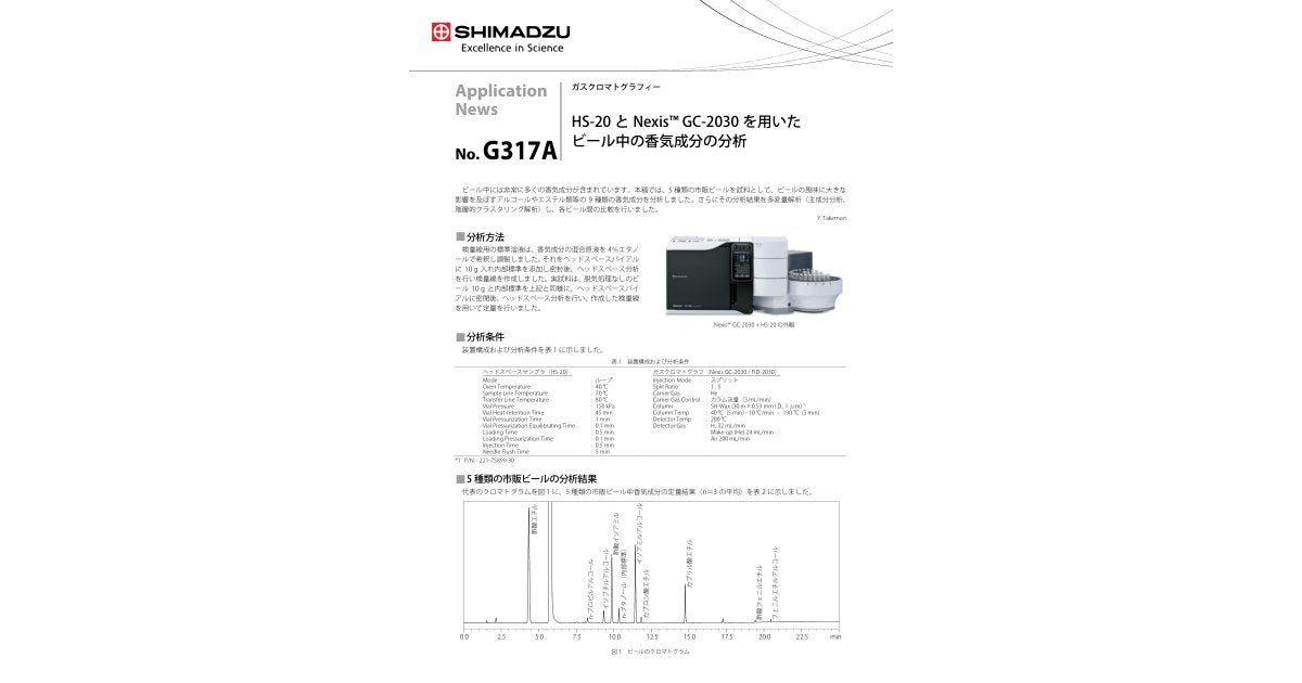 G317A HS-20とNexis™ GC-2030を用いたビール中の香気成分の分析 | 島津
