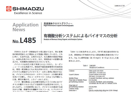 有機酸分析システムによるバイオマスの分析